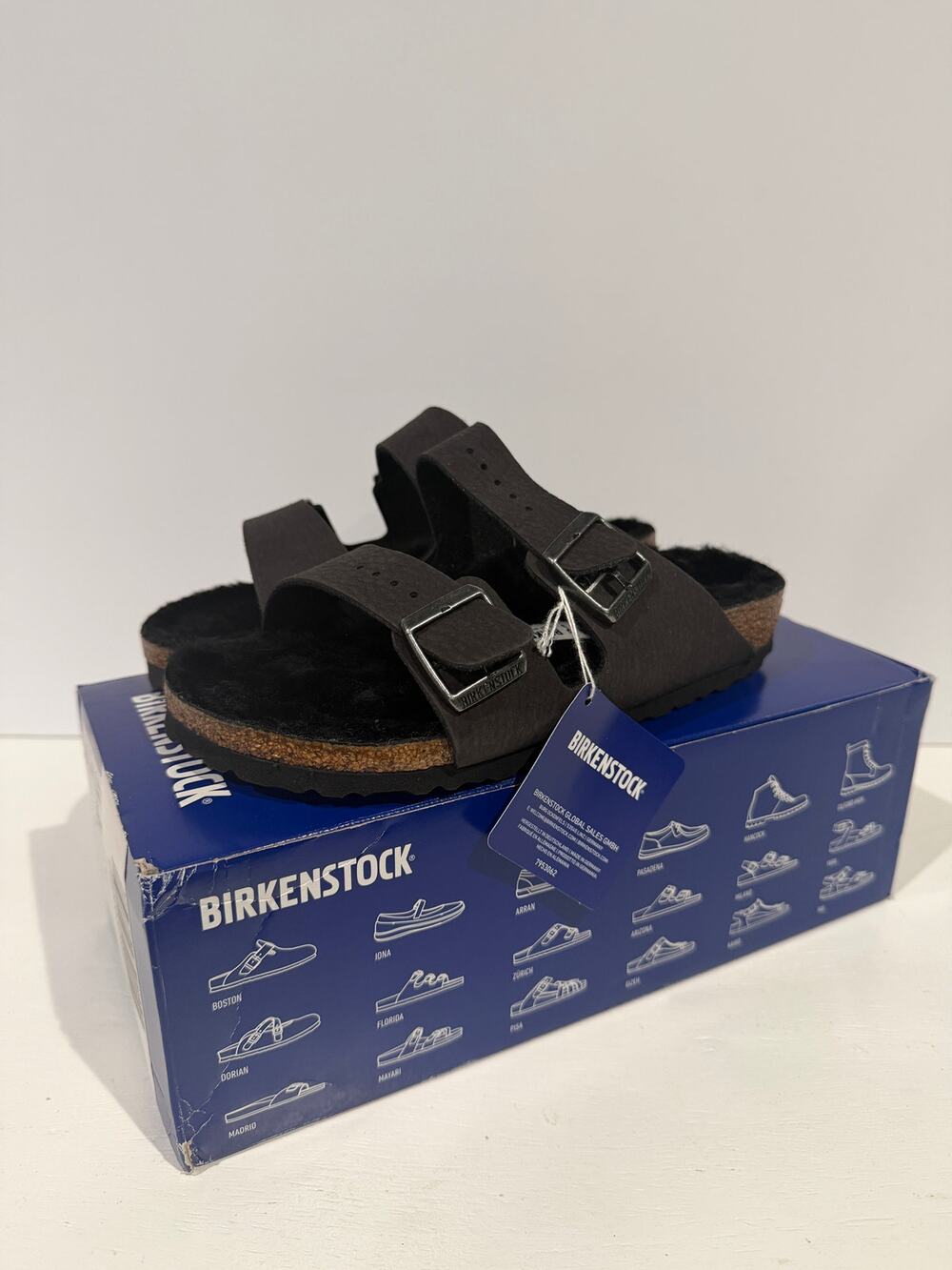 Birkenstock Arizona BS Shearling Lined Slides Desert Dust BLACK Sz 36 NARROW